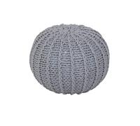 Snug City Cable Knit Round Pouffe Chunky Seat Footstool Ottoman 100% Cotton Handmade - Silver