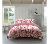 Snug City Duvet Cover & Pillowcase Set Reversible Leaf & Stripe Design Polycotton Bed Linen in Red | Size: Single Snug City Red Single