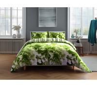 Snug City Duvet Cover & Pillowcase Set Reversible Rose & Stripe Design Polycotton Bed Linen in Lime | Size: King Snug City Lime King