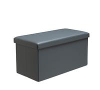 Snug City Faux Leather Storage Ottoman Storage Box With Lid Foldable - 76x38x38cm Rectangle - Grey