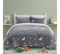Snug City Glow in the Dark Teddy Galaxy Design Bedding Cute Kids Duvet Set in Grey | Size: Single Snug City Grey Single