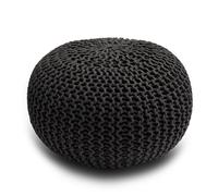 Snug City Knitted Pouffe Chunky Round Footstool Ottoman 100% Cotton - Black