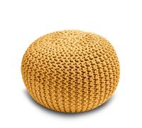 Snug City Knitted Pouffe Chunky Round Footstool Ottoman 100% Cotton - Ochre