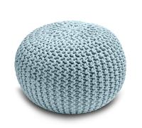 Snug City Knitted Pouffe Chunky Round Footstool Ottoman 100% Cotton - Pastel Blue