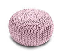 Snug City Knitted Pouffe Chunky Round Footstool Ottoman 100% Cotton - Pink