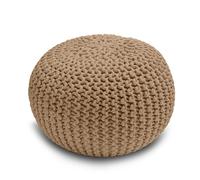 Snug City Knitted Pouffe Chunky Round Footstool Ottoman 100% Cotton - Tan