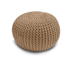 Snug City Knitted Pouffe Chunky Round Footstool Ottoman 100% Cotton - Tan