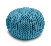 Snug City Knitted Pouffe Chunky Round Footstool Ottoman 100% Cotton - Teal