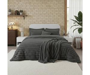 Snug City Luxury Teddy Cord Design Bedding Set Ultra Soft Cozy Stylish Comfort in Grey | Size: Double Snug City Grey Double