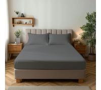 Snug City Microfibre Soft Touch Fitted Sheet 25cm Skirt Plain Dyed Bed Linen - Small Double - Grey