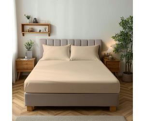 Snug City Microfibre Soft Touch Fitted Sheet 25cm Skirt Plain Dyed Bed Linen - Super King - Cream