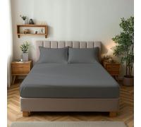 Snug City Microfibre Soft Touch Fitted Sheet 25cm Skirt Plain Dyed Bed Linen - Super King - Grey