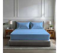 Snug City Microfibre Soft Touch Fitted Sheet 40cm Extra Deep Skirt Plain Dyed Bed Linen - Single - Sky