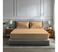 Snug City Microfibre Soft Touch Fitted Sheet 40cm Extra Deep Skirt Plain Dyed Bed Linen - Small Double - Latte