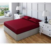 Snug City Non Iron Polycotton Plain Dyed Fitted Sheet Extra Deep 25cm Elasticated Skirt - Double - Burgundy
