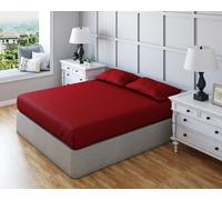 Snug City Non Iron Polycotton Plain Dyed Fitted Sheet Extra Deep 25cm Elasticated Skirt - King - Red