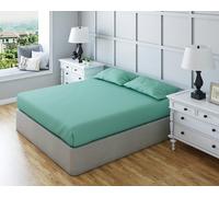 Snug City Non Iron Polycotton Plain Dyed Fitted Sheet Extra Deep 25cm Elasticated Skirt - Pillow Pair - Mint