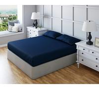 Snug City Non Iron Polycotton Plain Dyed Fitted Sheet Extra Deep 25cm Elasticated Skirt - Small Double - Navy Blue