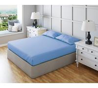 Snug City Non Iron Polycotton Plain Dyed Fitted Sheet Extra Deep 25cm Elasticated Skirt - Small Double - Sky Blue
