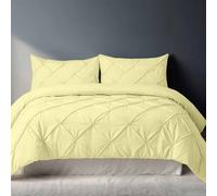 Snug City Pintuck Pinch Pleated Polycotton Duvet Cover And Pillowcase/s Set Bed Linen - Lemon - Super King