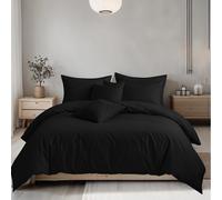 Snug City Plain Dyed Easy Care Polycotton Duvet Cover And Pillowcase/s Set Bed Linen - Black - Double