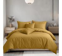 Snug City Plain Dyed Easy Care Polycotton Duvet Cover And Pillowcase/s Set Bed Linen - Mustard - Super King