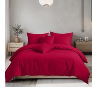 Snug City Plain Dyed Easy Care Polycotton Duvet Cover And Pillowcase/s Set Bed Linen - Red - Double