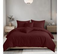 Snug City Plain Dyed Easy Care Polycotton Duvet Cover And Pillowcase/s Set Bed Linen - Wine - Double