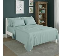 Snug City Plain Poly Cotton Easy Care Fitted Flat Sheet Matching Pillowcases Set in Duck Egg Blue | Size: Single Snug City Duck Egg Blue Single