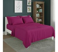 Snug City Plain Poly Cotton Easy Care Fitted Flat Sheet Matching Pillowcases Set in Fuchsia | Size: Super King Snug City Fuchsia Super King