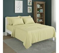 Snug City Plain Poly Cotton Easy Care Fitted Flat Sheet Matching Pillowcases Set in Lemon | Size: Single Snug City Lemon Single