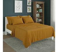 Snug City Plain Poly Cotton Easy Care Fitted Flat Sheet Matching Pillowcases Set in Mustard | Size: Single Snug City Mustard Single