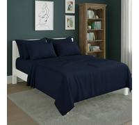 Snug City Plain Poly Cotton Easy Care Fitted Flat Sheet Matching Pillowcases Set in Navy | Size: Super King Snug City Navy Super King