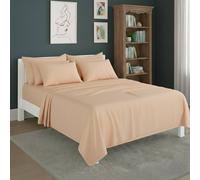 Snug City Plain Poly Cotton Easy Care Fitted Flat Sheet Matching Pillowcases Set in Peach | Size: King Snug City Peach King