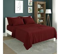 Snug City Plain Poly Cotton Easy Care Fitted Flat Sheet Matching Pillowcases Set in Red | Size: Double Snug City Red Double