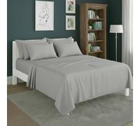 Snug City Plain Poly Cotton Easy Care Fitted Flat Sheet Matching Pillowcases Set in Silver | Size: Double Snug City Silver Double