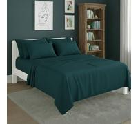 Snug City Plain Poly Cotton Easy Care Fitted Flat Sheet Matching Pillowcases Set in Teal | Size: Single Snug City Teal Single