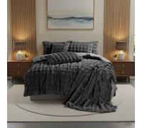 Snug City Rabbit Faux Fur Teddy Duvet Cover Set Ultra Soft Plush Bedding in Grey | Size: Double Snug City Grey Double