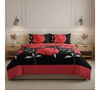 Snug City Reversible Floral Duvet Set Elegant Flower Stripe Pattern Bedding in Red | Size: Super King Snug City Red Super King