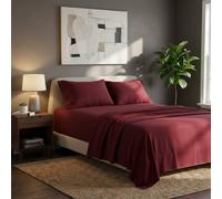 Snug City Soft Plain Brushed Cotton Fitted Flat Sheet Matching Pillowcases Set in Red | Size: Double Snug City Red Double