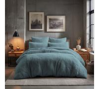 Snug City Teddy Bear Fleece Soft Cosy Duvet Cover + Pillow Case Set in Blue | Size: Double Snug City Blue Double