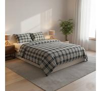 Snug City Thermal Flannelette Tartan Duvet Cover Set Warm Brushed Cotton Bedding in Grey | Size: Single Snug City Grey Single