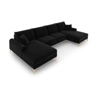 SNUG FURNITURE BIRMINGHAM LTD Monroe Plush U-Shaped Corner Sofa with Gold Legs in Black SNUG FURNITURE BIRMINGHAM LTD Black