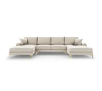 SNUG FURNITURE BIRMINGHAM LTD Monroe Plush U-Shaped Corner Sofa with Gold Legs in Cream SNUG FURNITURE BIRMINGHAM LTD Cream