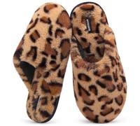 Snug Leaves Women's Fluffy Memory Foam Slip On Slippers with Cosy Faux Fur Lined House Shoes for Ladies Cheetah Brown, 9-10 UK