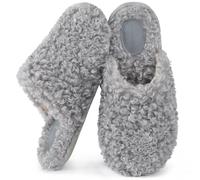 Snug Leaves Women's Scuff Slippers Furry Cute Curly Faux Wool Slip-on Indoor Memory Foam House Shoes Ash Grey, 7-8 UK