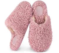 Snug Leaves Women's Scuff Slippers Furry Cute Curly Faux Wool Slip-on Indoor Memory Foam House Shoes Baby Pink, 7-8 UK