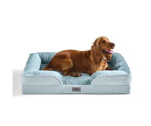 Snug Orthopaedic Dog Bed - Cosy Comfortable Pet Bed with Ergonomic Egg Crate Foam for Body & Head Support - Super Soft Velvet Removable Washable Cover with Non-Slip Base, Extra Large 81x107cm, Blue