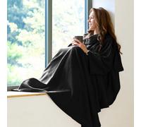 Snug Rug Cosy Sleeved Fleece Blanket With Sleeves And A Handy Pouch Pocket - Black