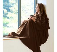 Snug Rug Cosy Sleeved Fleece Blanket With Sleeves And A Handy Pouch Pocket - Chocolate Brown Gh-Sca6